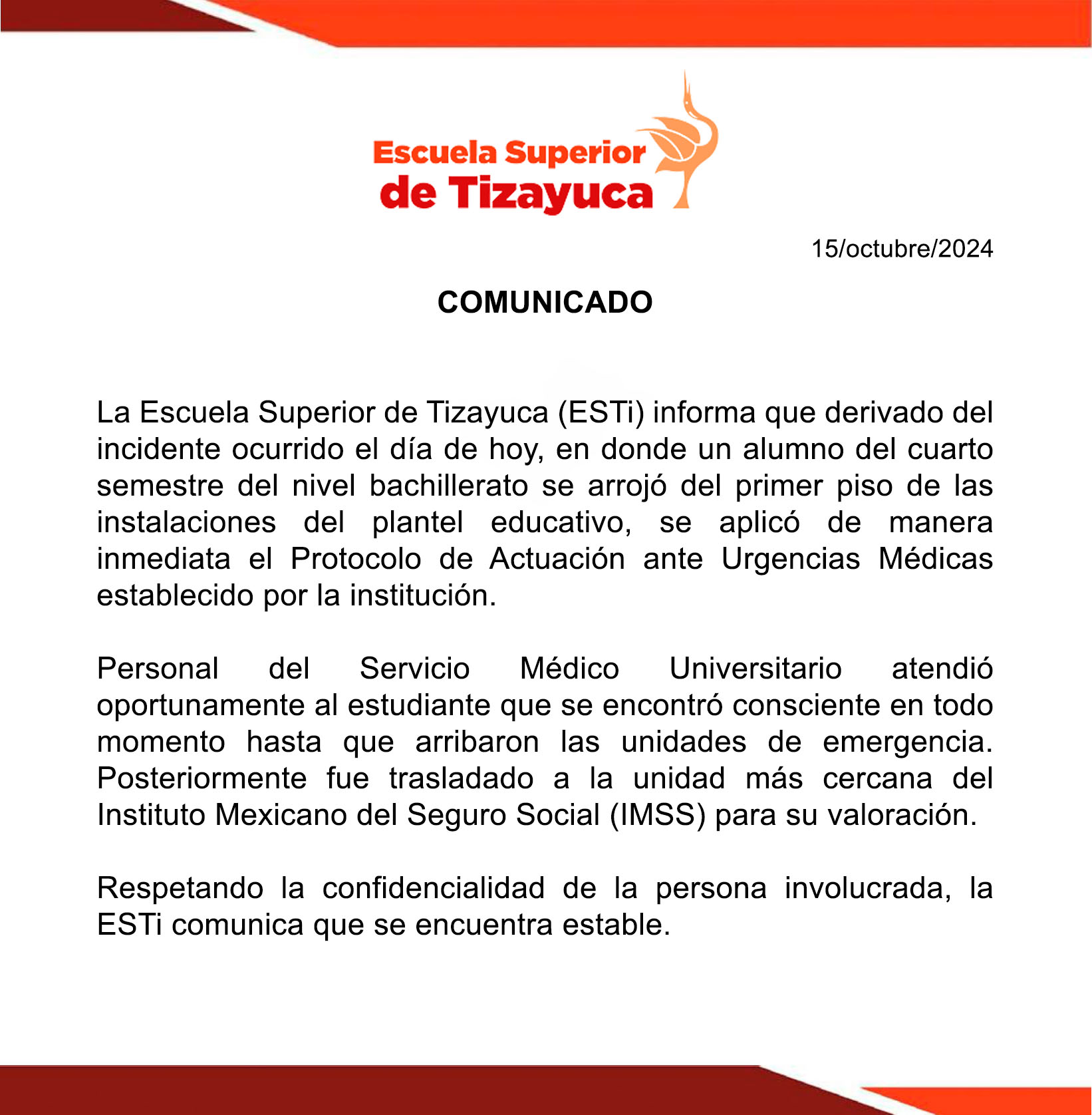 Aviso Institucional Comunicado